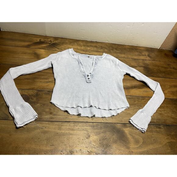 Free People Colt Thermal Top Womens Small Henley Waffle Knit Boho FP One Blue - Picture 1 of 11